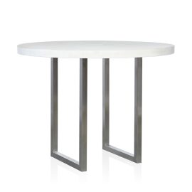 GRC Round Bar Table in White Gloss - with Stainless Steel Base